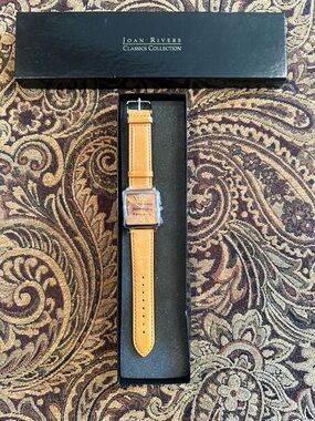 Joan Rivers Yellow-Tan Leather Strap Square Dial Watch